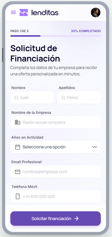 Formulario de Financiación Lenditas